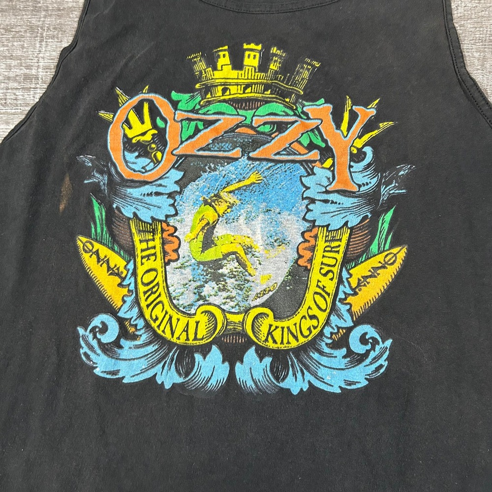 Vintage Ozzy The Original Kings of Surf Tank Top Faded Black Graphic Tee 90s - Picture 3 of 7